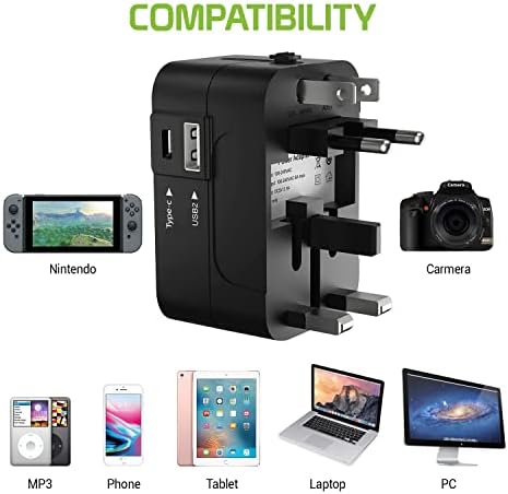 נסיעות USB פלוס מתאם כוח בינלאומי תואם ל- LG Optimus G Pro עבור כוח עולמי עבור 3 מכשירים USB Typec,