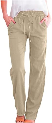 מכנסיים מזדמנים לנשים משיכת רגליים ישר מכתניים אלסטיות גבוהות רופפות מכנסיים קלים קלים עם כיסים