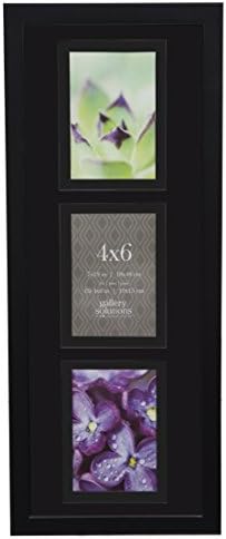 פתרונות גלריה 7x19 מסגרת קיר עץ שחור עם מחצלת שחורה כפולה לשלוש תמונות 4x6