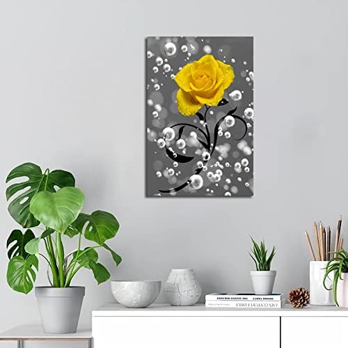 צביעת פרחים ורדים הדפסת אמבטיה תפאורה קיר אמנות פוסטר ורד צהוב הדפס פרחי ורד צהוב בד הדפס אמנות פרחים כפריים