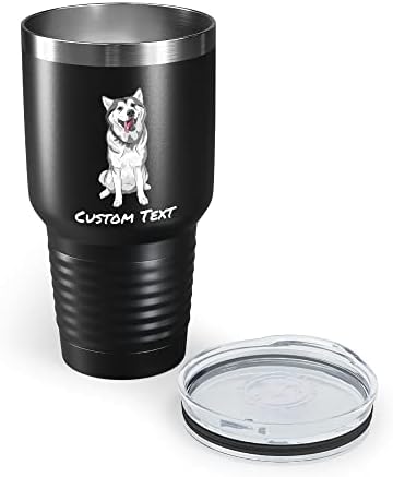כוס נירוסטה סיבירית בהתאמה אישית בהתאמה אישית עם מכסה, מתנות לאמהות גזע כלבים האסביים סיביריים - 30oz כוס