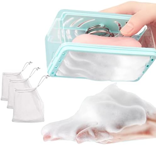 קופסת סבון בועית עם רולר וניקוז חורים, 2 ב 1 קופסת קצף אחסון לניקוי סבון, מיכל סבון נסיעות רב