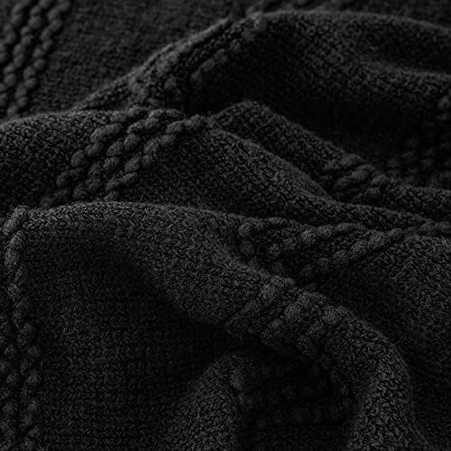Battilo Home Black Shoke שמיכה עם שוליים, זריקות מיטה לעיצוב הבית, זריקה סרוגה שחורה דקורטיבית לספה ספה, 50