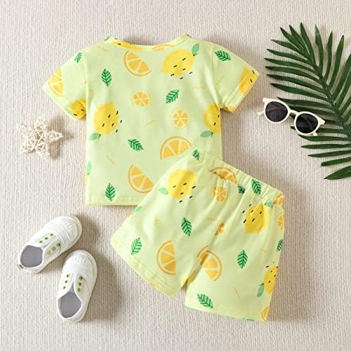 AIKEIDY פעוט תינוקות בנות בנים תלבושת קיץ חולצת טריקו עם שרוול קצר חוף בגדי חוף דפוס פרי חמוד