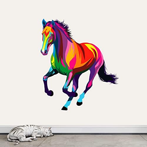 WOYINIS גדול צבעוני ריצה קיר סוס מדבקות ענק סוס קיר מדבקות מדבקות ציורי קיר אמנות 34 × 40 קליפה