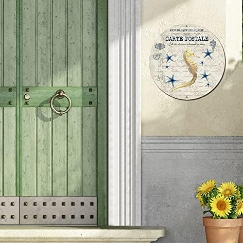 וינטג 'מתכת שלט פח לוחית צרפתית קרטה פוסטיל גלויה סוס ים ימי ים ים כוכב דלת רטרו דלת דלת מזג