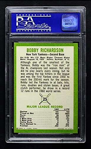 1963 Fleer 25 בובי ריצ'רדסון ניו יורק ינקיס PSA PSA 7.00 ינקי