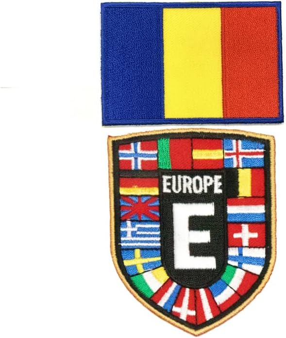 א-אחד של מדינות אירופה דגלים בינלאומי טלאי בד אסקוטצ'און טלאי מבד מבד+רומניה טלאי רקום, דגל רומניה תפור על טלאי,