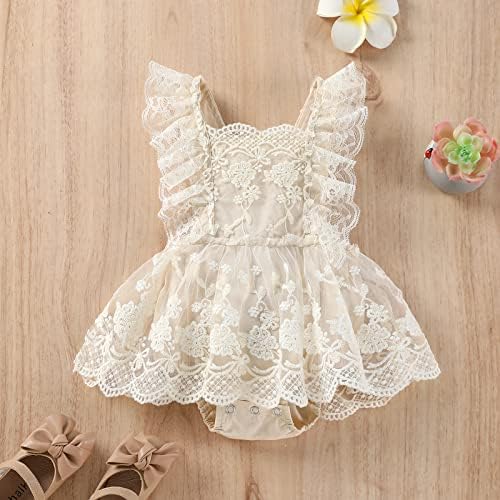 בגדי תינוקות ללא שרוולים רקמת תחרה פרחונית שמלת טול רומפר+צילום תלבושת בכיסוי