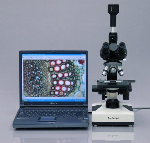 AMSCOPE T490A-M תרכובת דיגיטלית מיקרוסקופ טרינוקולרי, עיניים WF10X ו- WF16X, הגדלה של 40X-1600X,