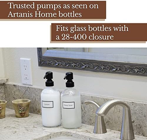 משאבות החלפת פלסטיק ביתי של ארטניס לבקבוקי זכוכית גדולים 28-400, 2 חבילות, שחור-מתקן סבון עמיד