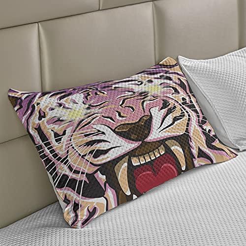 כרית כרית סרוגה של Ambesonne Tiger, איור מאקרו בסגנון של פנים חיות ג'ונגל חזקות עם צבעים מופשטים, כיסוי כריות