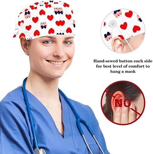 כובעים רפואיים מתכווננים כובע עבודה עם כפתורים ושיער קשת דוב דוב הדפסת אהבה