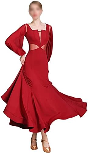 שמלות דרך צוואר V שרוול ארוך שמלת ריקוד לטינית נשים ביצועים לבגדי ריקוד