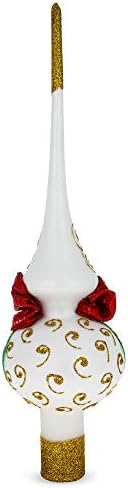 קשת ופעמונים על טופר עץ חג המולד של זכוכית לבנה 11 אינץ '
