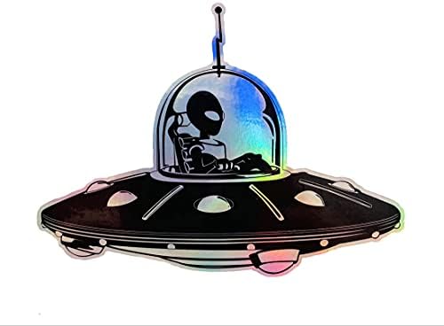 WickedGoodz Alien UFO מדבקה ויניל הולוגרפית - מדבקה פגוש חללית - למחשבים ניידים טומבלרים מכוניות חלונות