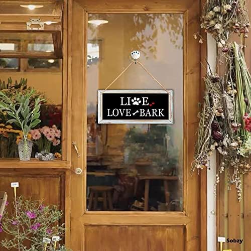 Live Love Bark שלט עץ תלוי, עיצוב כלבים, אמנות קיר כפרי, שלט קבלת פנים קדמי, עיצוב הבית שלט עץ