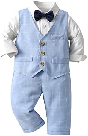 תינוק דובדבן שמח תלבושת רשמית תלבושת טוקסידו משובצת חליפת ג'נטלמן