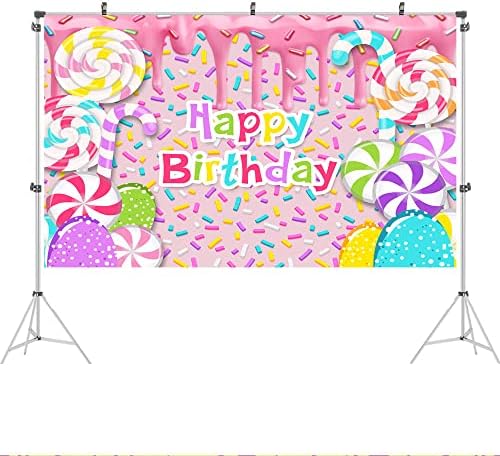 טיקוניקואה 5 על 3 רגל יום הולדת שמח רקע צילום סוכריות לילדים בנות מסיבת יום הולדת רקע ורוד מתוק בנות