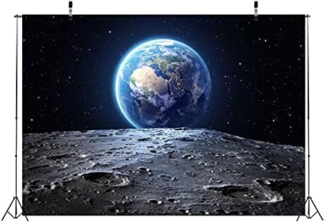 בלקו 10 על 6.5 רגל בד חלל החיצון רקע כחול כדור הארץ נראה משטח הירח מרוהט על ידי נאס א כוכב צילום