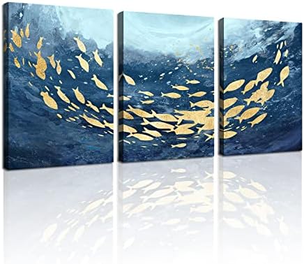 סיקדיור דג זהב קיר קיר אמנות לעיצוב הבית אמנות קיר אוקיינוס ​​לחדר שינה חדר אוכל 3 לוחות