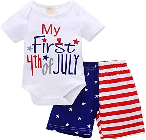 XFGLCK תינוק יולוד תינוק תינוקות 4 ביולי מכנסיים קצרים בקצב גוף עם שרוול קצר + כוכבים פס תלבושות