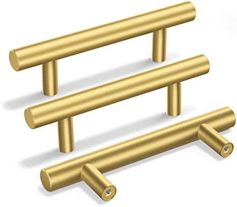 Goldenwarm 35 חבילות ארונות זהב ידיות ארון פליז מוברש מושך משיכת זהב מושכות 3 אינץ 'חומרת מטבח שידה זהב מושכת