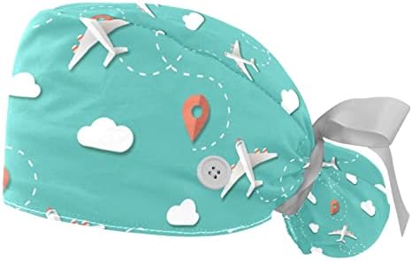 2 יחידות כובע עבודה עם סרט כפתור קשור לאחור מטוסי נסיעה עננים מיקום כובעי כיס קוקו כחולים לנשים