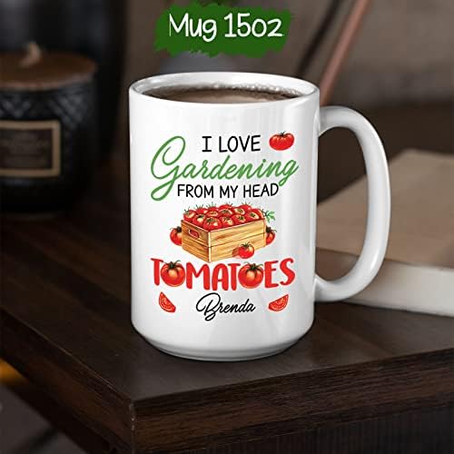 אני אוהב גינון מהראש שלי עגבניות ספלים - אישית גן מאהב ספל מתנה - מותאם אישית גן קפה כוס עם שם-גן קרמיקה כוס