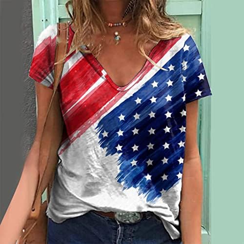 שרוול קצר בכושר רופף נשים יום העצמאות לנשים הדפס חולצות קיץ יומיות לנשים חולצות צוואר נוחות