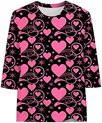 חולצת שרוול 3/4 לנשים, צמרות מזדמנים של נשים הדפסת לב אופנה חולצות טי חולצות חג עגול סוודר צוואר עליון