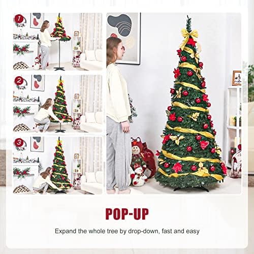 Decoway 6 ft מואר לפני עץ חג המולד מעוטר מראש עץ חג המולד עץ חג המולד עם קישוטים ואורות חמים בהובלת 200,