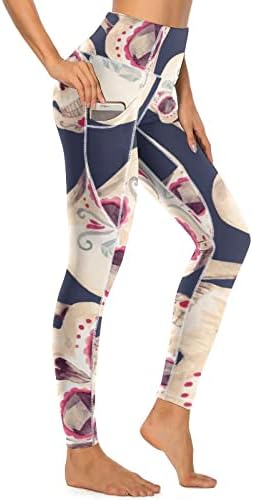 גולגולת נשים של יוגה מכנסיים עם כיסים גבוהה מותן אימון חותלות