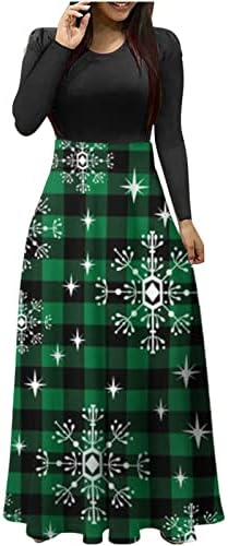 חג המולד ארוך שרוול שמלת נשים מקרית שחבור חולצה שמלות סתיו חורף רך רצפת אורך שמלת חג המולד מקסי שמלה