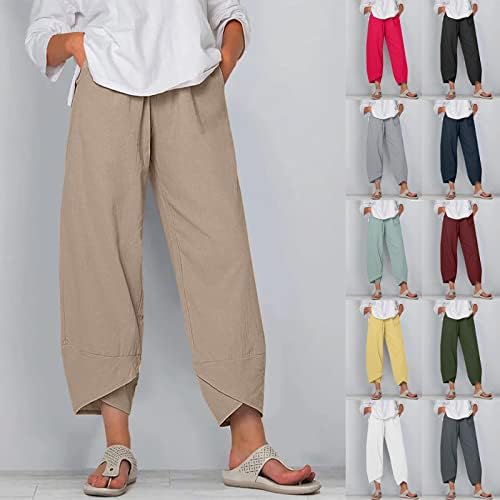 מכנסי פירו קפריס לנשים בצבע אחיד מכנסי פשתן כותנה קיץ טרקלין נומי