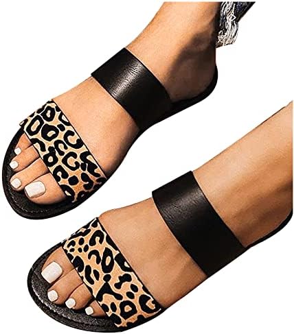 סנדלי חוף Xipcokm לנשים מודפסים רצועות כפולות נעלי בית שטוחות נוחות להחליק על החלקות קיץ נעלי כפכף חיצוניות
