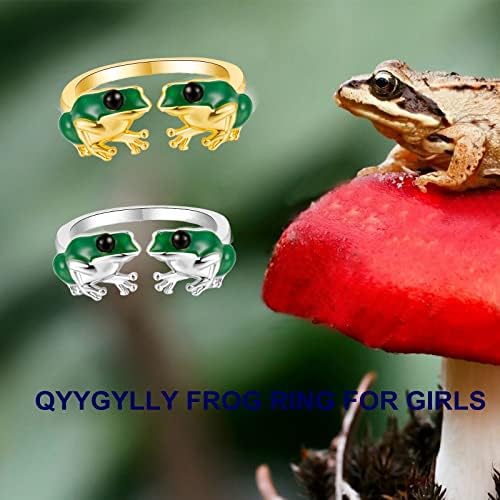 ירוק צפרדע אדום פטריות פתוח-טבעות לנשים-בנות-זהב/כסף מצופה חמוד צבעוני צפרדע פטריות אסתטיקה תכשיטי עבור יום