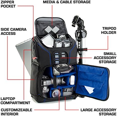 מארז תרמיל מצלמה - תא מחשב נייד בגודל 15.6 אינץ', מחיצות מרופדות בהתאמה אישית, מחזיק חצובה, כיסוי גשם, עמידות