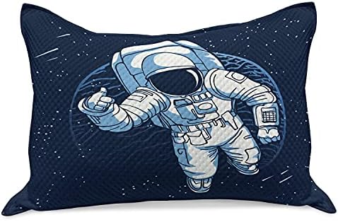 Ambesonne Astronaut סרוג כרית כרית, עיצוב מצויר של איש חלל בחלל החיצון הכוכב, כיסוי כרית בגודל קווין סטנדרטי לחדר