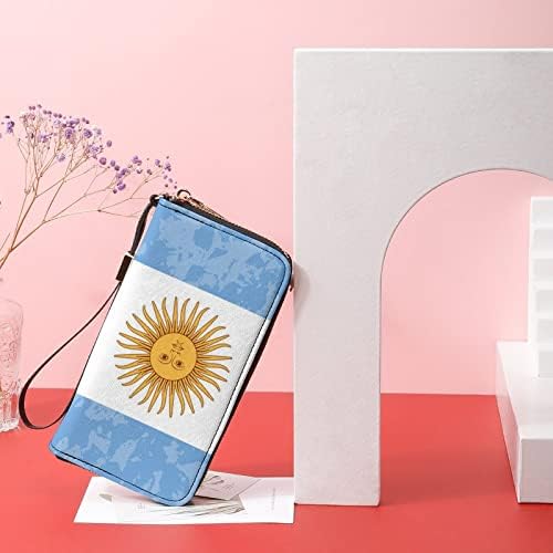 רטרו ארגנטינה דגל נשים של ארוך אנכי ארנק פו מצמד ארנק עם צמיד רצועת רוכסן מיני תיק