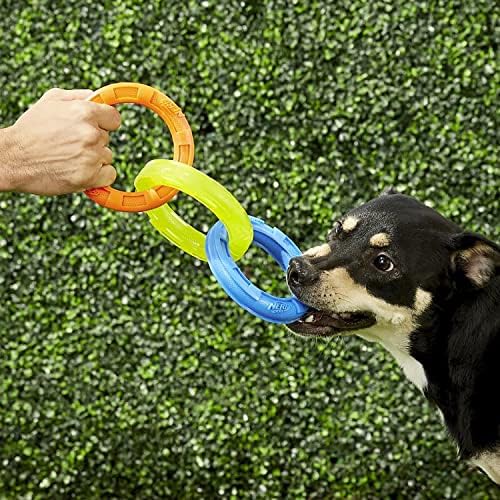 נרף כלב גומי 3-טבעת משיכה כלב צעצוע, קל משקל, עמיד ועמיד במים, 10.5 סנטימטרים, עבור בינוני /