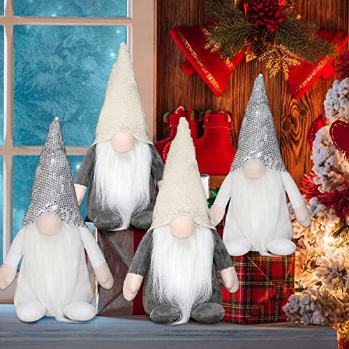 קישוטי קטיפה של גמדי חג המולד של AESTO, סט של 4 גמדים שוודים בעבודת יד טומט, סקנדינבי סנטה גנומס שדון לחגים מתנות
