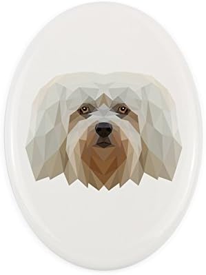 הוואני, לוח קרמיקה מצבה עם תמונה של כלב, גיאומטרי