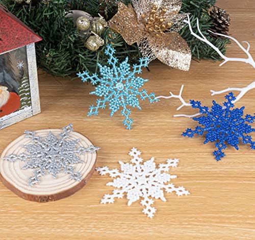 קישוטי פתיתי שלג נוצצים קישוטי עץ חג המולד צבעוניים בגודל 4 אינץ '.