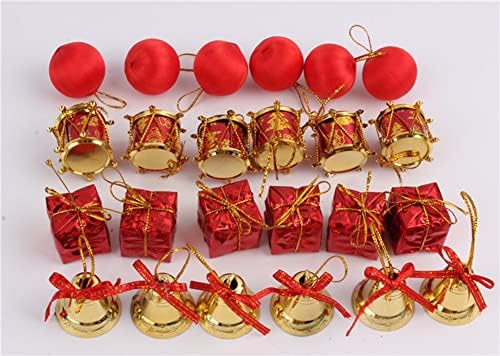 קישוטי עץ חג המולד של 24 יחידות, קישוטים לעץ חג המולד של חג המולד הזהב אדום זהב אדום עם חבל תלייה,