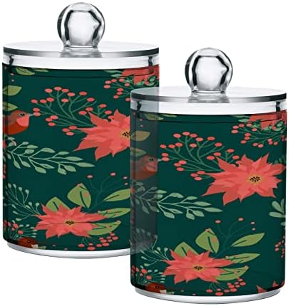 Alaza 4 Pack QTip Holder Dispenser חג המולד Poinsettia פרחים מארגנים אמבטיה מיכלים לכדורי כותנה/ספוגיות/רפידות/חוט
