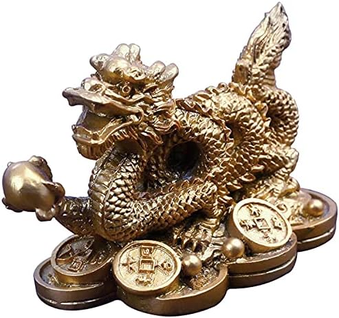 פליז פנג שואי דרקון על מטבעות כסף מטבעות פסל צלמיות מושכים כסף ומזל טוב לעיצוב במשרד הביתי ומתנה