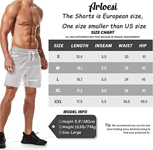 ארלוסי גברים בגודל 5.5 מכנסי כושר אתלטים קצרים כותנה מכנסי זיעה קצרים עם כיסים