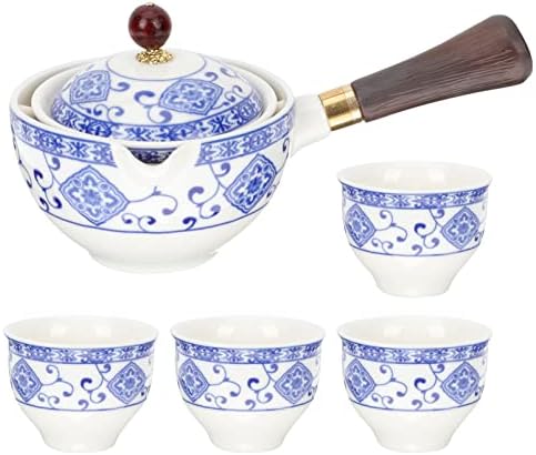 ערכת תה מרוקאית של המוטון חרסינה כחולה ולבן חרסינה סינית גונגפו תה סט טיול סיר תה נסיעות עם 4 כוסות