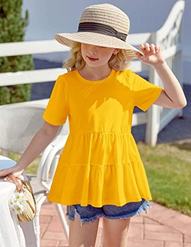 ארשינר ילדה של פפלום חולצות קצר שרוול חולצות עבור בנות מקרית טוניקת חולצות שכבות מכפלת בייבידול פפלום חולצה